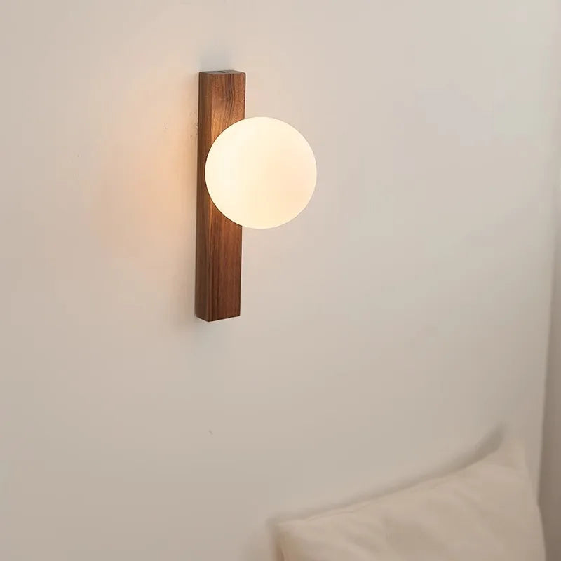Naturaglobe | Walnut Wood & Glass Sphere Wall Lamp