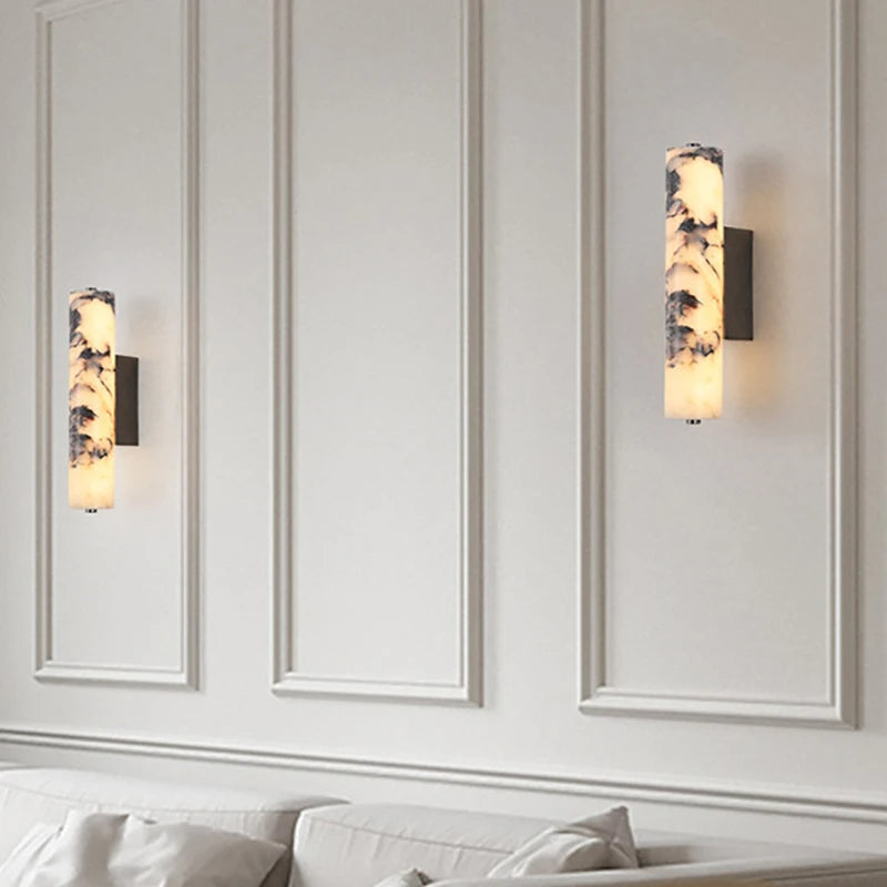 Cilenro | natural marble cylinder wall lamp for bedroom and stairways