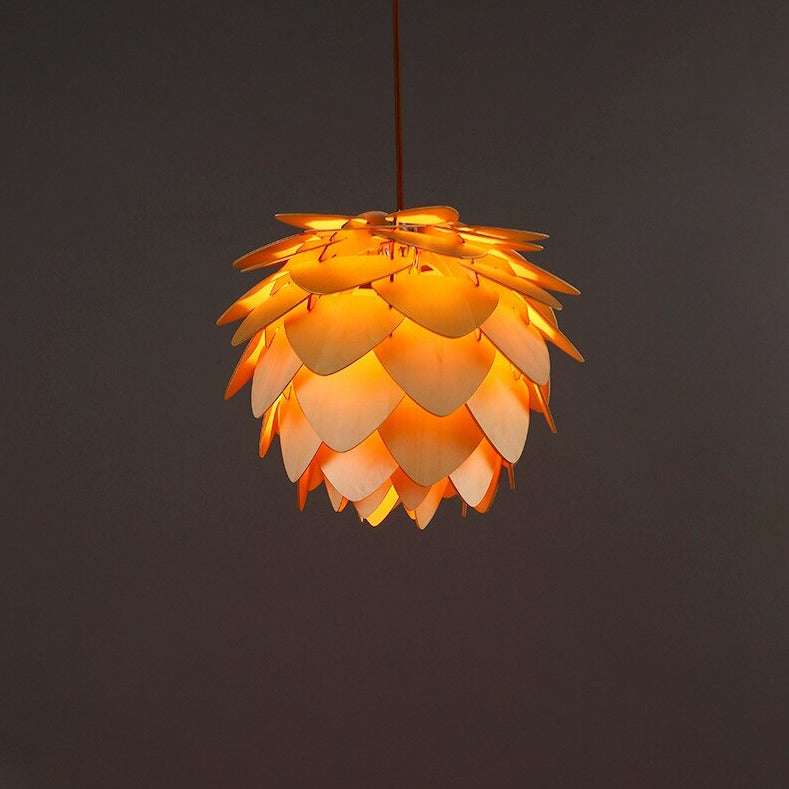Handmade wood pine cone pendant lamp