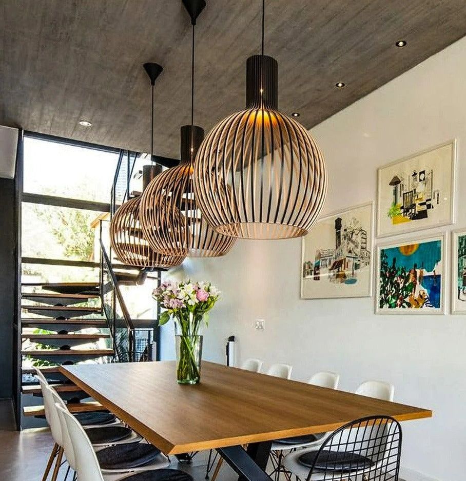 Handmade wood-pendant lamp