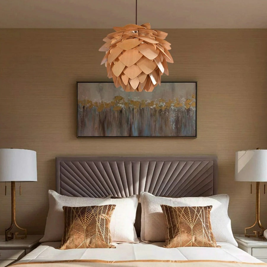 Handmade wood pine cone pendant lamp