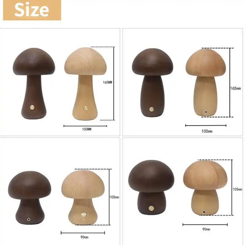 LED Mushroom Night Light with Touch Switch – Adjustable Wooden Bedside Lamp