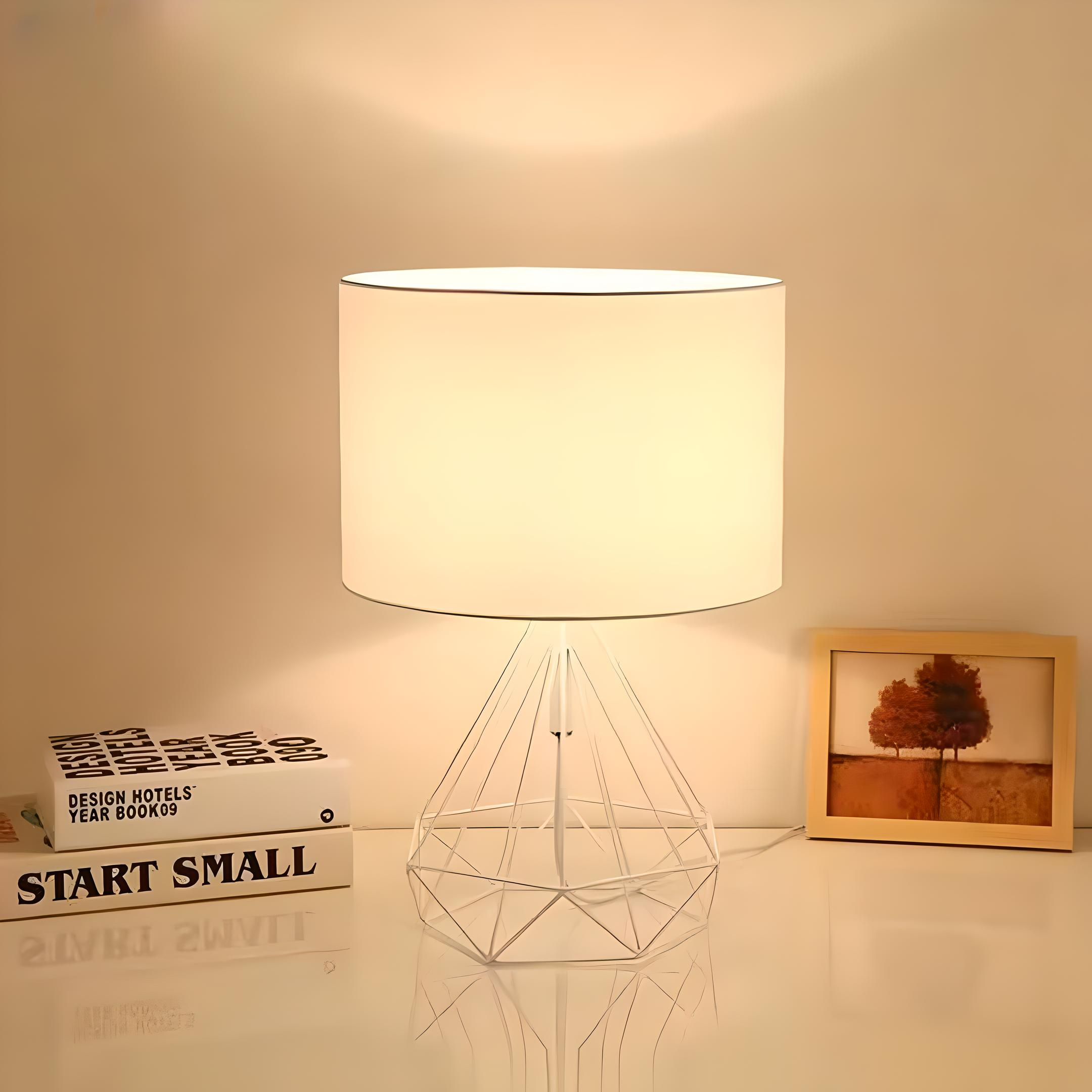 Aurelo | Nordic Geometric Table Lamp with Fabric Shade for Bedroom & Decor