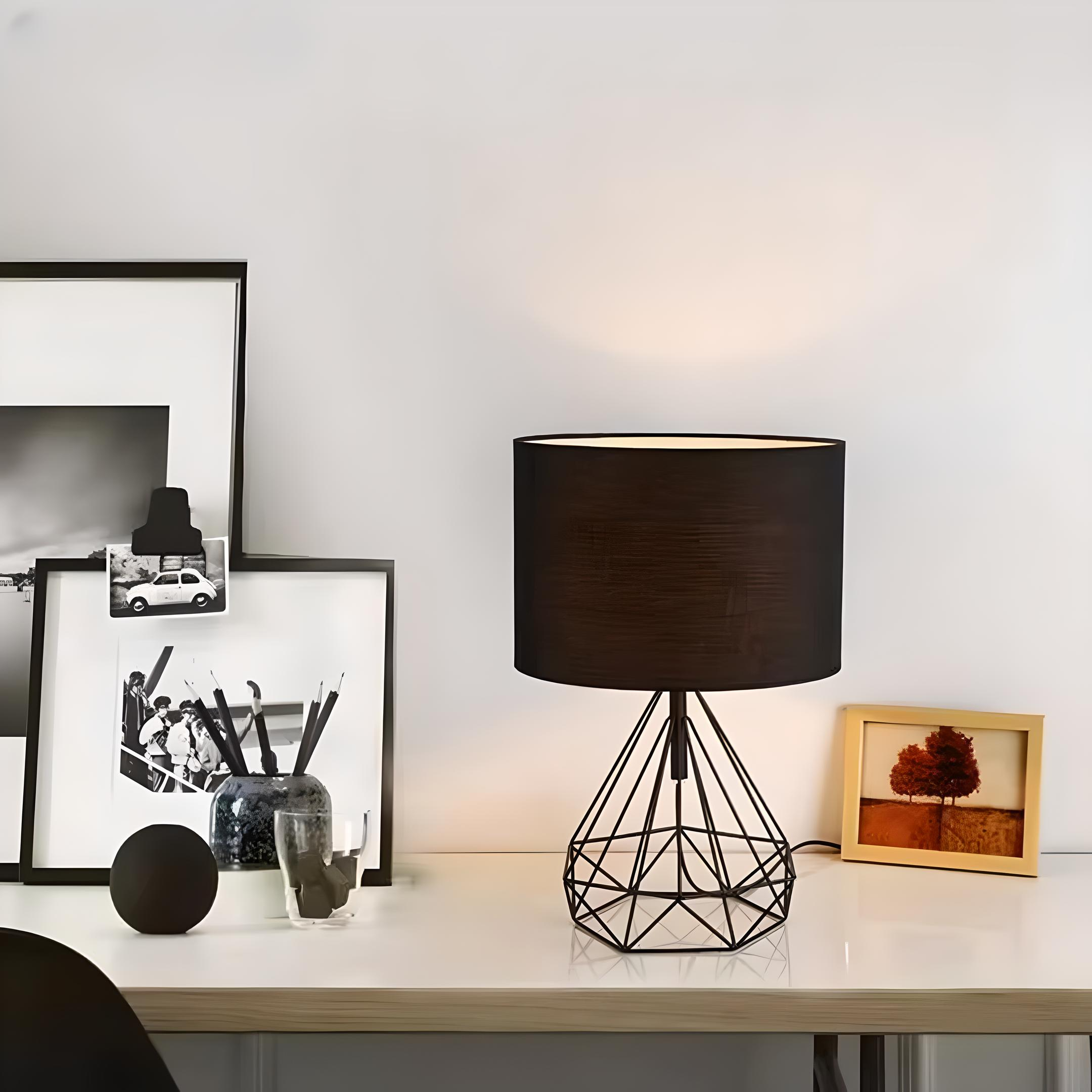 Aurelo | Nordic Geometric Table Lamp with Fabric Shade for Bedroom & Decor