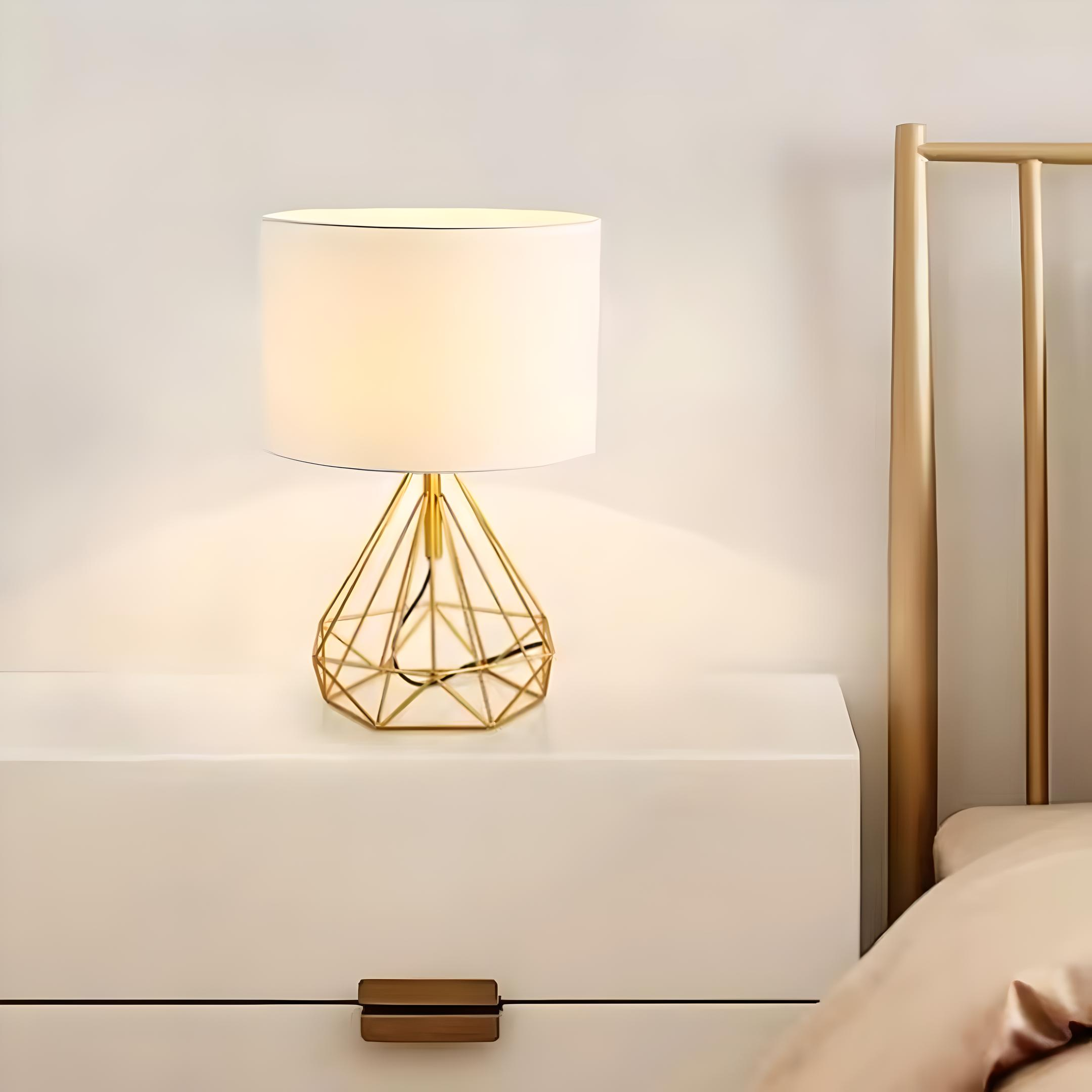 Aurelo | Nordic Geometric Table Lamp with Fabric Shade for Bedroom & Decor