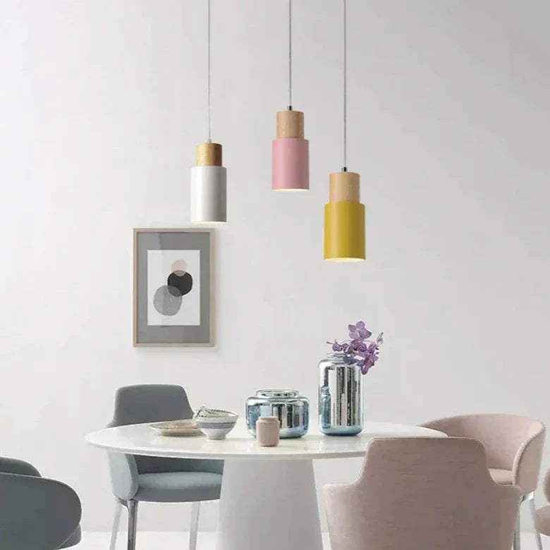 Colorful Nordic Wooden Base Pendant Light