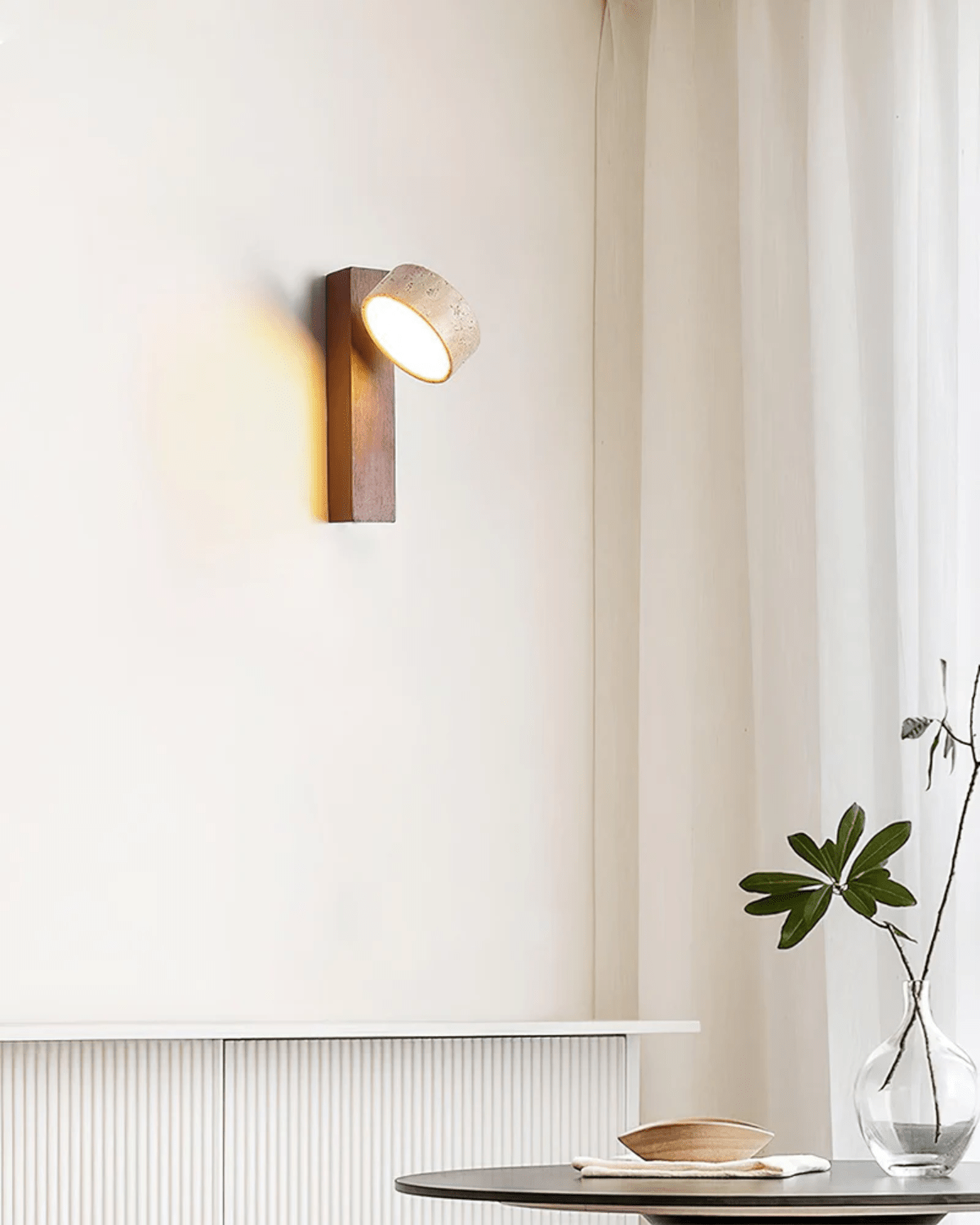 PubliusTerra | Travertine and walnut wood wall light