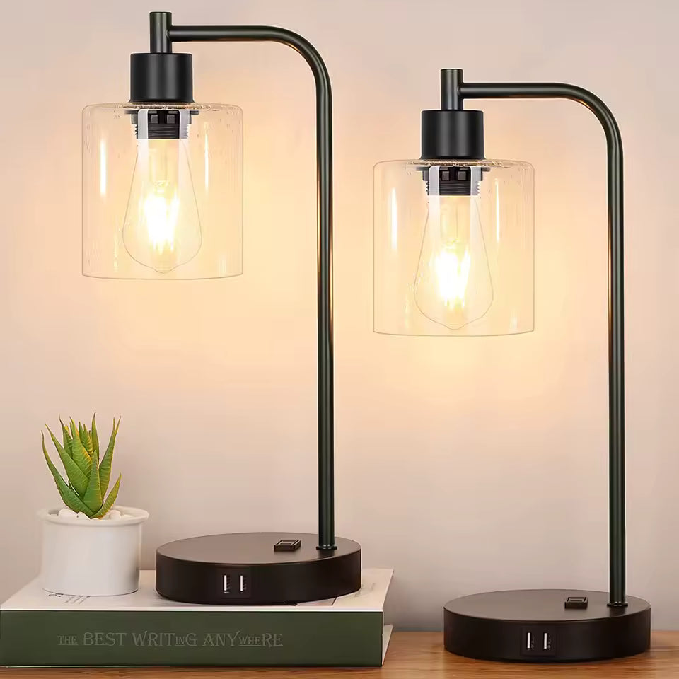 Glowport | Set of 2 Touch Control Bedside Lamps with USB Ports & AC Outlet