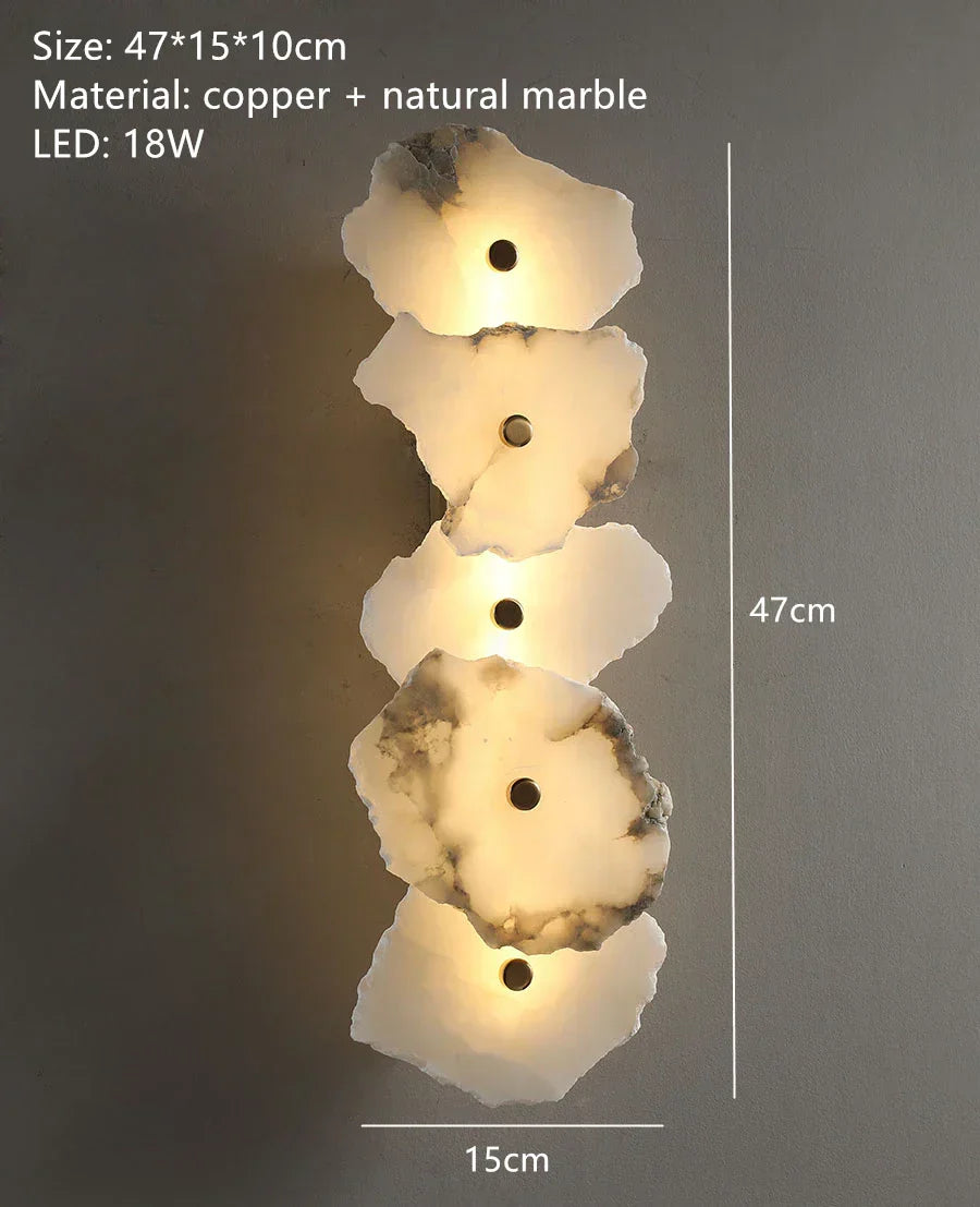 Luxury Natural Marble LED Wall Lamp with Copper Accents – Modern Indoor Wall Sconce for Bedroom and Living Room Decor