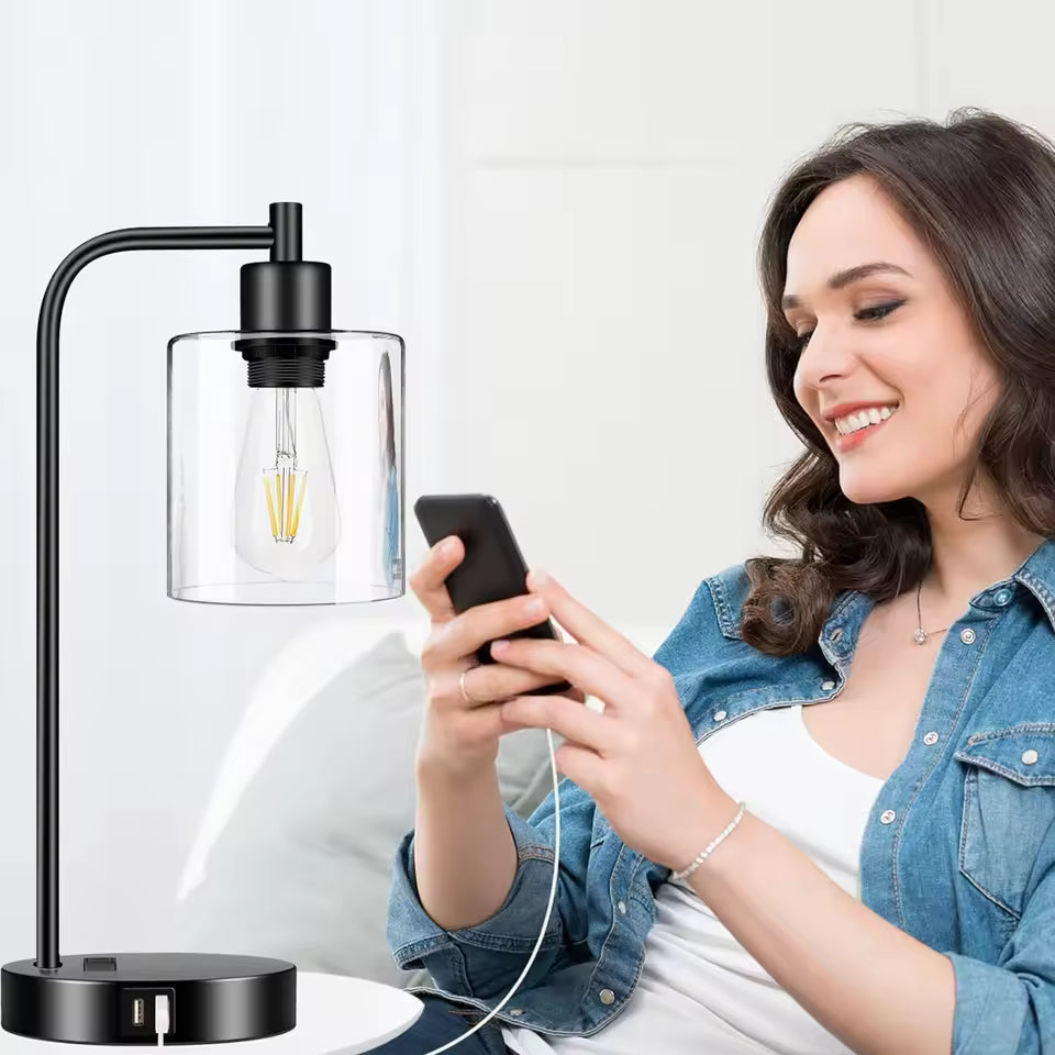 Glowport | Set of 2 Touch Control Bedside Lamps with USB Ports & AC Outlet