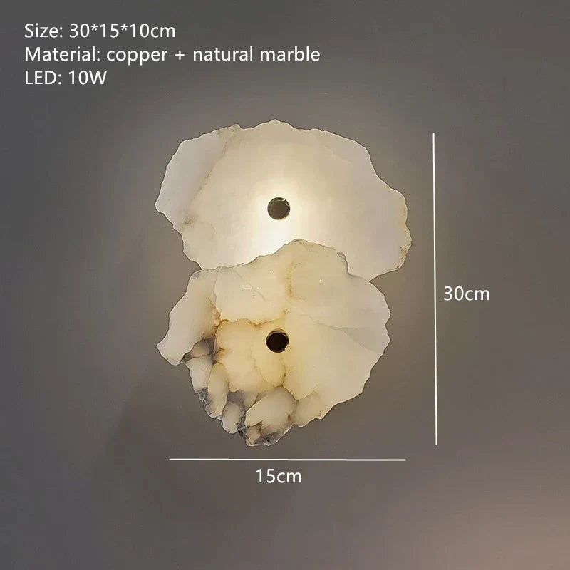 Luxury Natural Marble LED Wall Lamp with Copper Accents – Modern Indoor Wall Sconce for Bedroom and Living Room Decor
