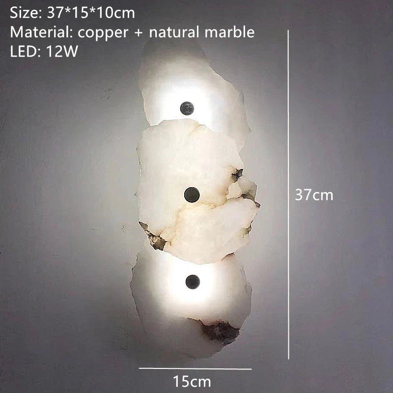 Luxury Natural Marble LED Wall Lamp with Copper Accents – Modern Indoor Wall Sconce for Bedroom and Living Room Decor