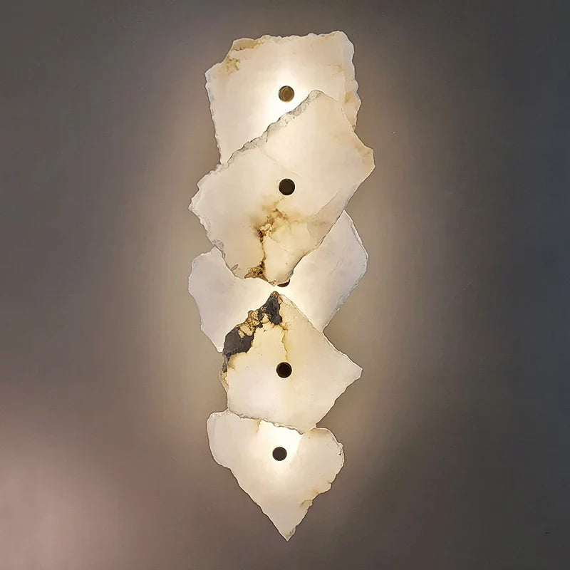 Luxury Natural Marble LED Wall Lamp with Copper Accents – Modern Indoor Wall Sconce for Bedroom and Living Room Decor