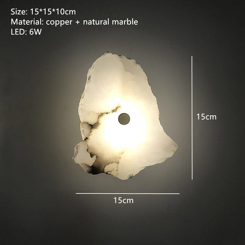 Luxury Natural Marble LED Wall Lamp with Copper Accents – Modern Indoor Wall Sconce for Bedroom and Living Room Decor