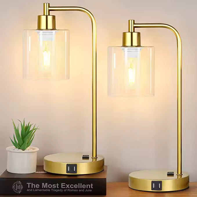 Glowport | Set of 2 Touch Control Bedside Lamps with USB Ports & AC Outlet