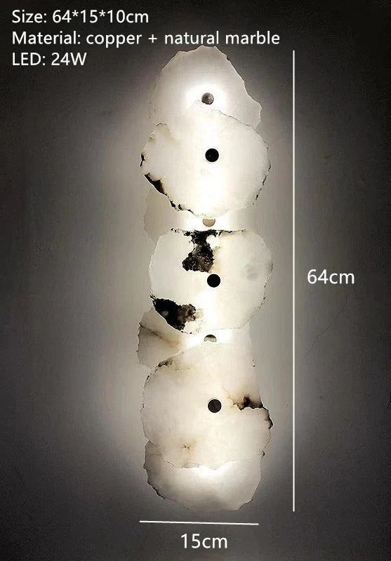 Luxury Natural Marble LED Wall Lamp with Copper Accents – Modern Indoor Wall Sconce for Bedroom and Living Room Decor