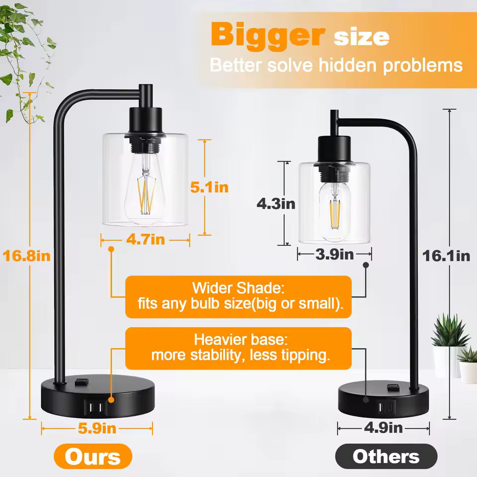Glowport | Set of 2 Touch Control Bedside Lamps with USB Ports & AC Outlet