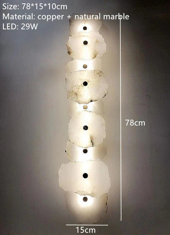 Luxury Natural Marble LED Wall Lamp with Copper Accents – Modern Indoor Wall Sconce for Bedroom and Living Room Decor