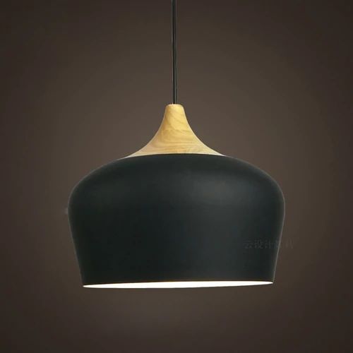 Metal and wood pendant lights in delicate pastel tones