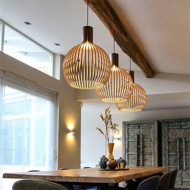 Handmade wood-pendant lamp