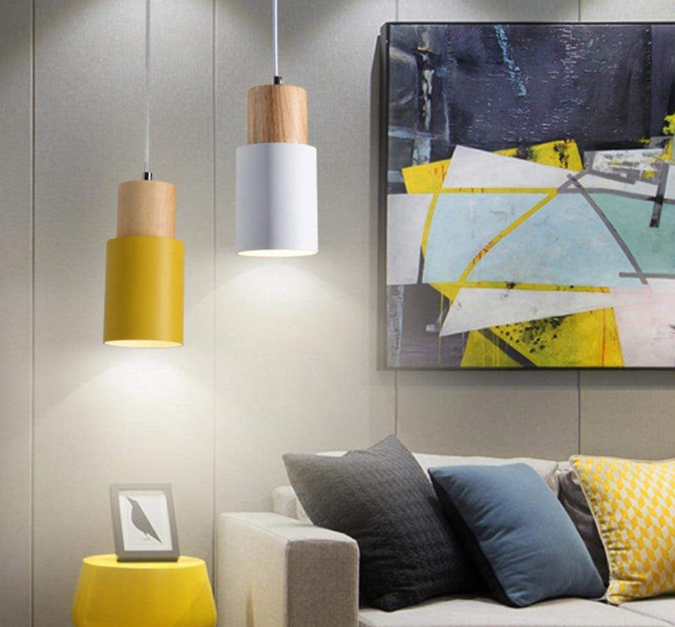 Colorful Nordic Wooden Base Pendant Light