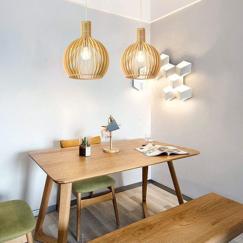 Handmade wood-pendant lamp
