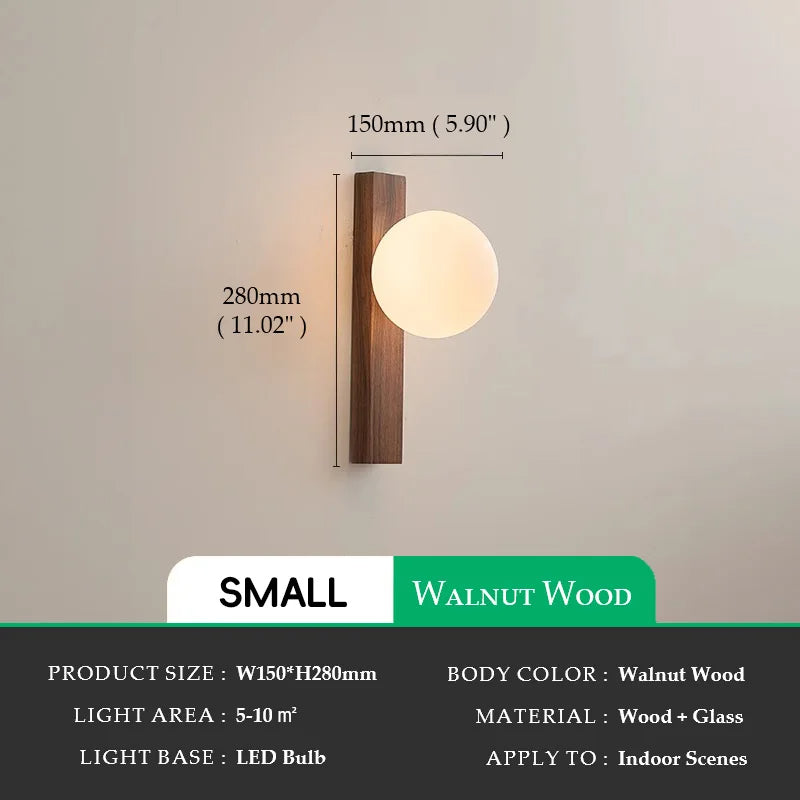 Naturaglobe | Walnut Wood & Glass Sphere Wall Lamp