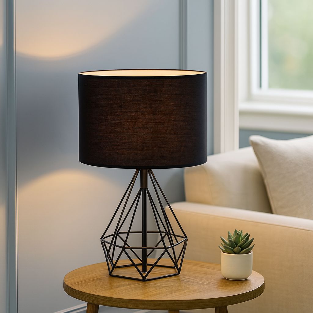 Aurelo | Nordic Geometric Table Lamp with Fabric Shade for Bedroom & Decor